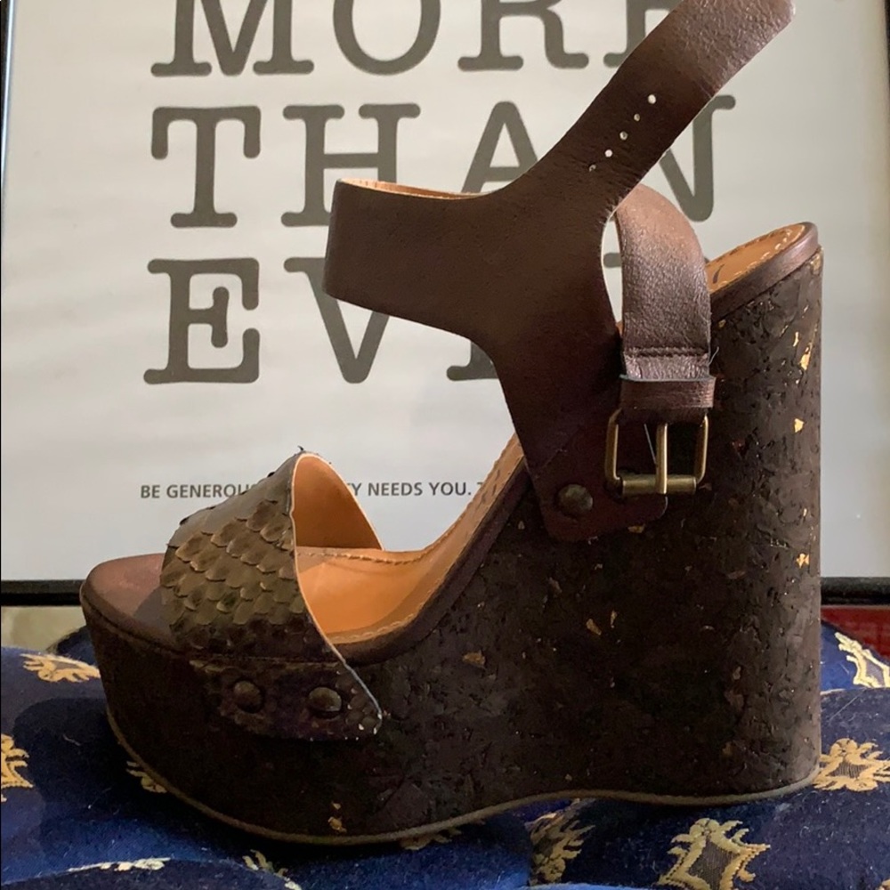 Lanvin Cork And Python Wedge Sandals - image 2